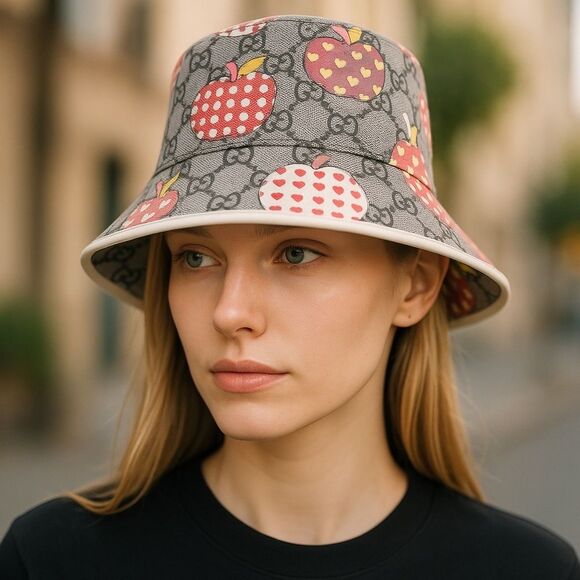 Gucci Accessories - Gucci Bucket Hat with Monogram and Apple Design
